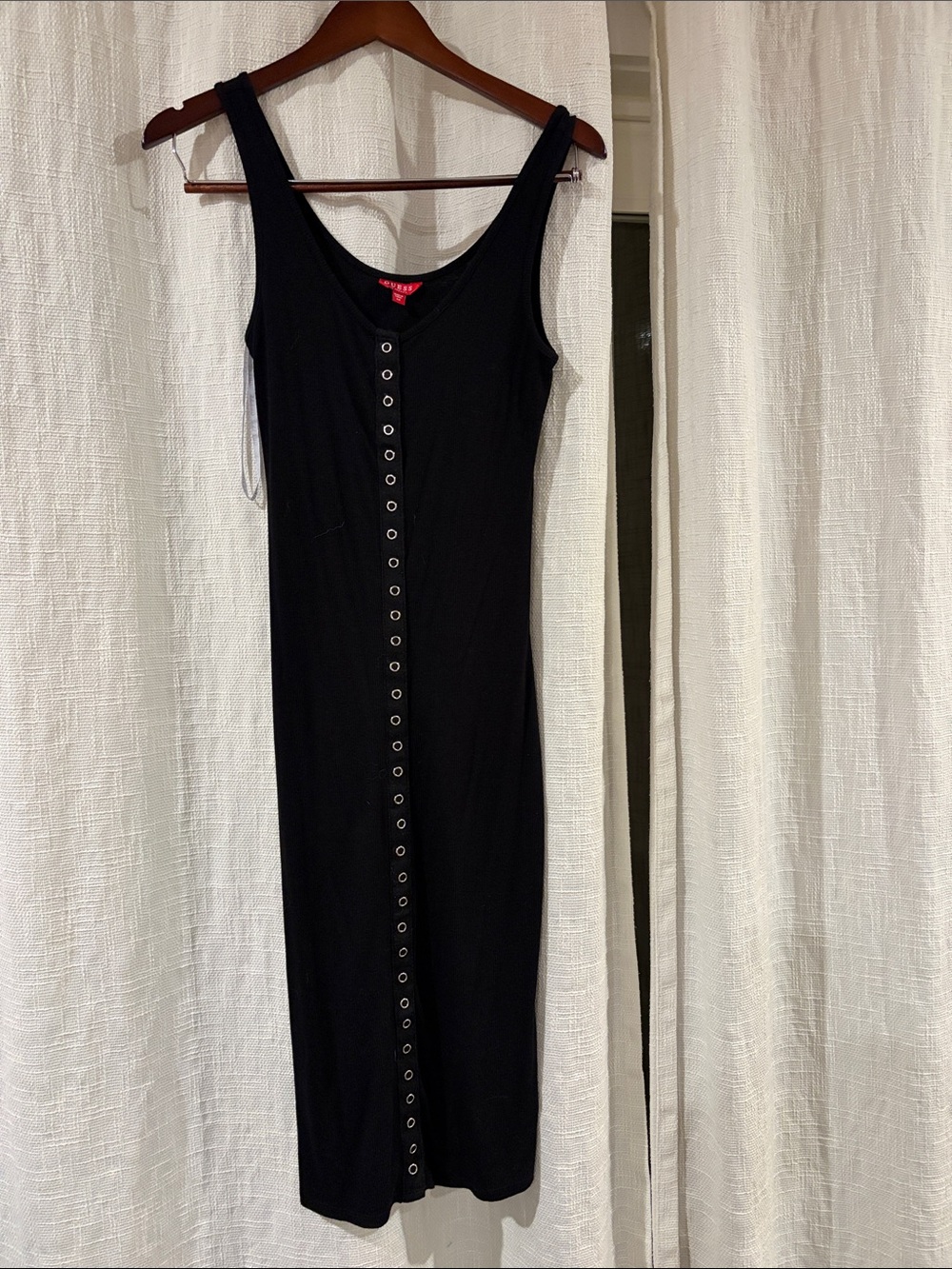 Guess Black Ribbed Snap-Front Tank Dress - Picture 2 of 2